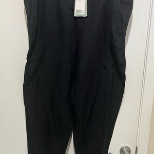 H&M Black Linen Blend Ankle Cropped Pants